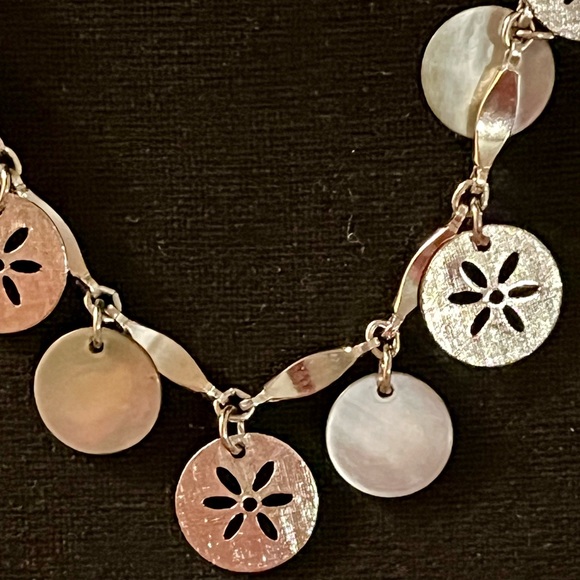 Elegant Silver Toned Sand Dollar and Abalone Like Shining Coin 52” Necklace Gift - Picture 10 of 14
